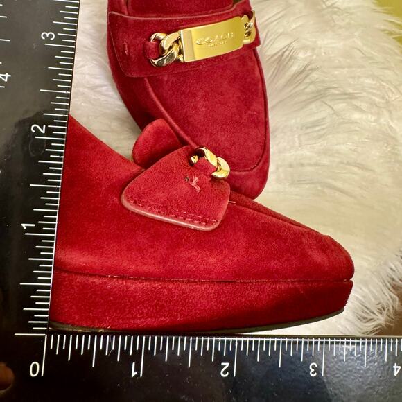 Coach Garden Loafer Platform Pump Heels Dark Red Suede Logo Womens 9B Career - Picture 11 of 14